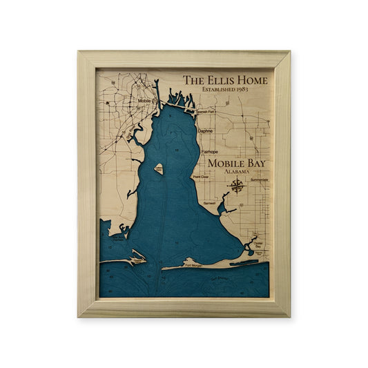 Mobile Bay, Alabama Wood Map — plain-background photo [MC20261006 q3638 104bfef65f80]