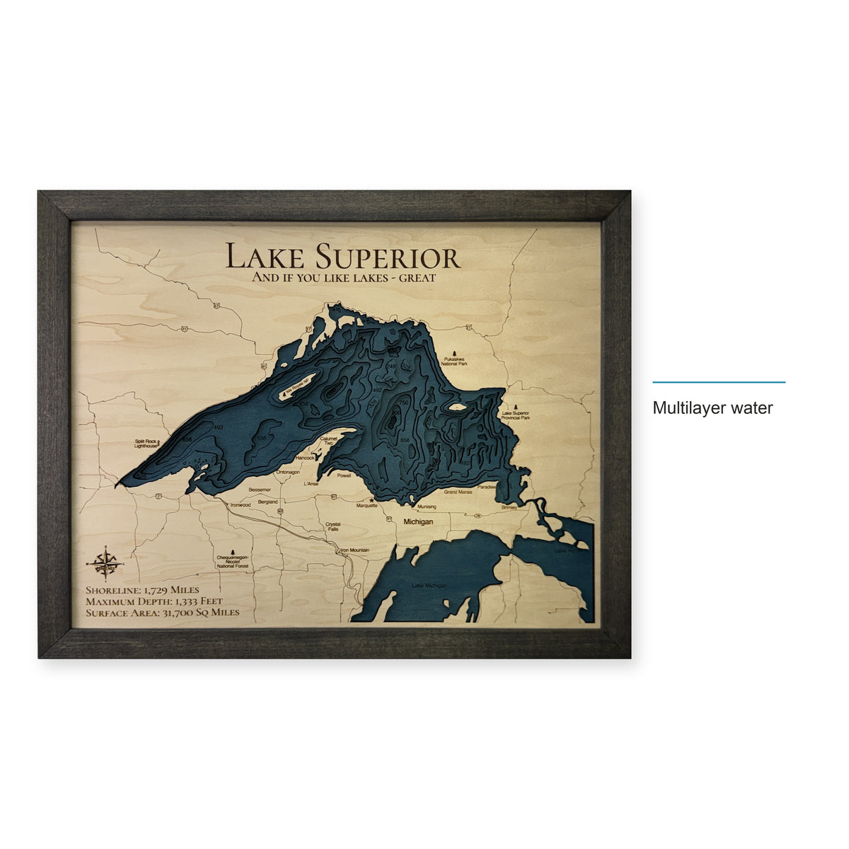 Lake Superior Great Lakes Caption Multilayer Wood Map — style-labeled photo [MC20261006 q3646 80db3493239b]