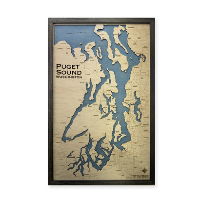 Puget Sound Washington Walnut Tall Wood Map — 1 water layer main photo [MC20261006 q3654 972a7b58058a]