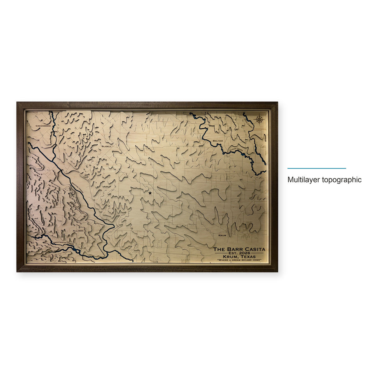 Krum, Texas Topographic Wood Map — style-labeled photo [MC20261006 q3667 47bb0dc0c92b]