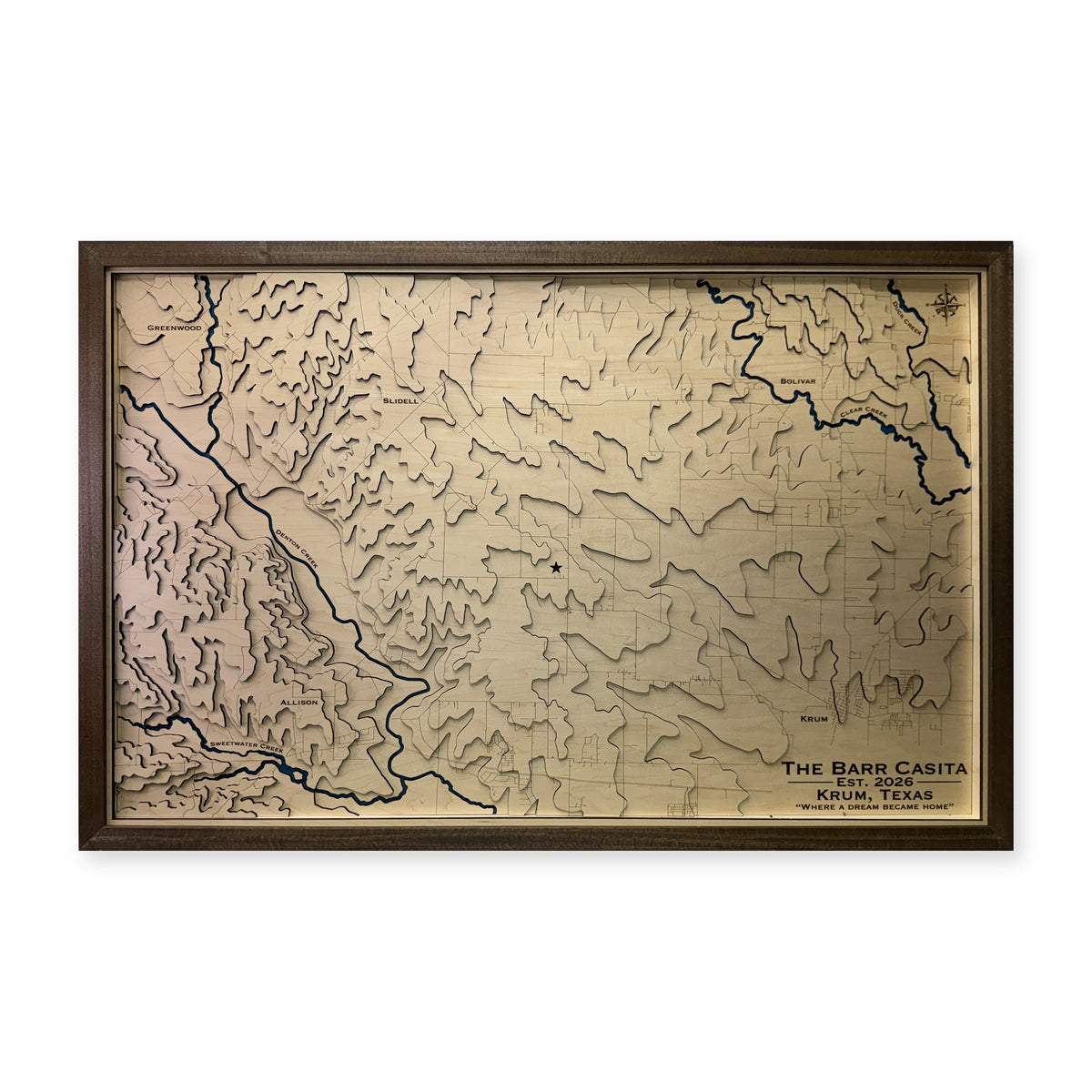 Krum, Texas Topographic Wood Map — plain-background photo [MC20261006 q3667 d3d60df675bb]