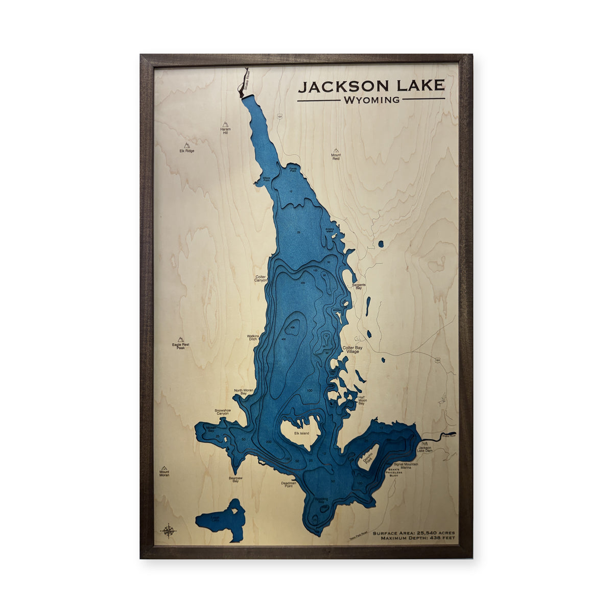 Jackson Lake, Wyoming Wood Map — plain-background photo [MC20261006 q3679 807668be4c2e]