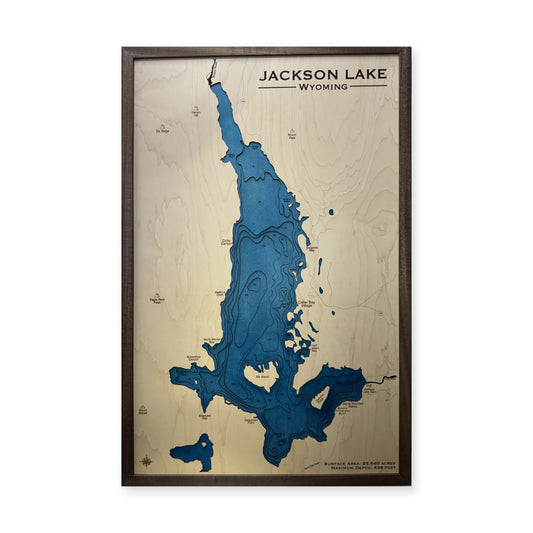 Jackson Lake, Wyoming Wood Map — plain-background photo [MC20261006 q3679 807668be4c2e]