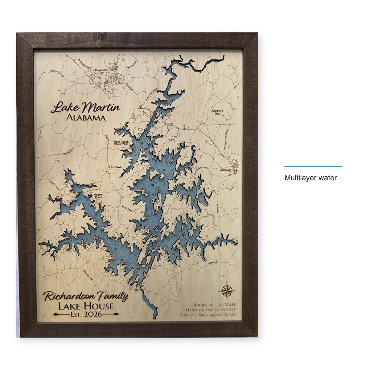 Lake Martin Richardson Family Multilayer Wood Map — style-labeled photo [MC20261006 q3680 a957771577ed]