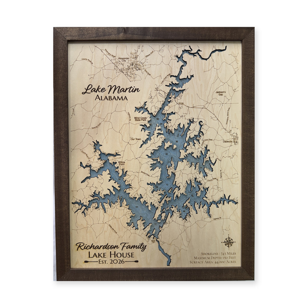 Lake Martin Richardson Family Multilayer Wood Map — Multilayer water main photo [MC20261006 q3680 c97345b0bb51]
