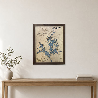 Lake Martin Richardson Family Multilayer Wood Map — room mockup [MC20261006 q3680 f3a1ad290d10]