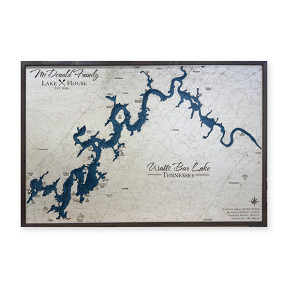 Watts Bar Lake McDonald Family Wood Map — 1 water layer with engraved contours main photo [MC20261006 q3690 a3b2881421f5]