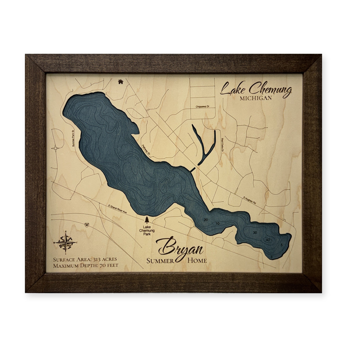 Lake Chemung, Michigan Wood Map — plain-background photo [MC20261006 q3700 4fd38e9df176]