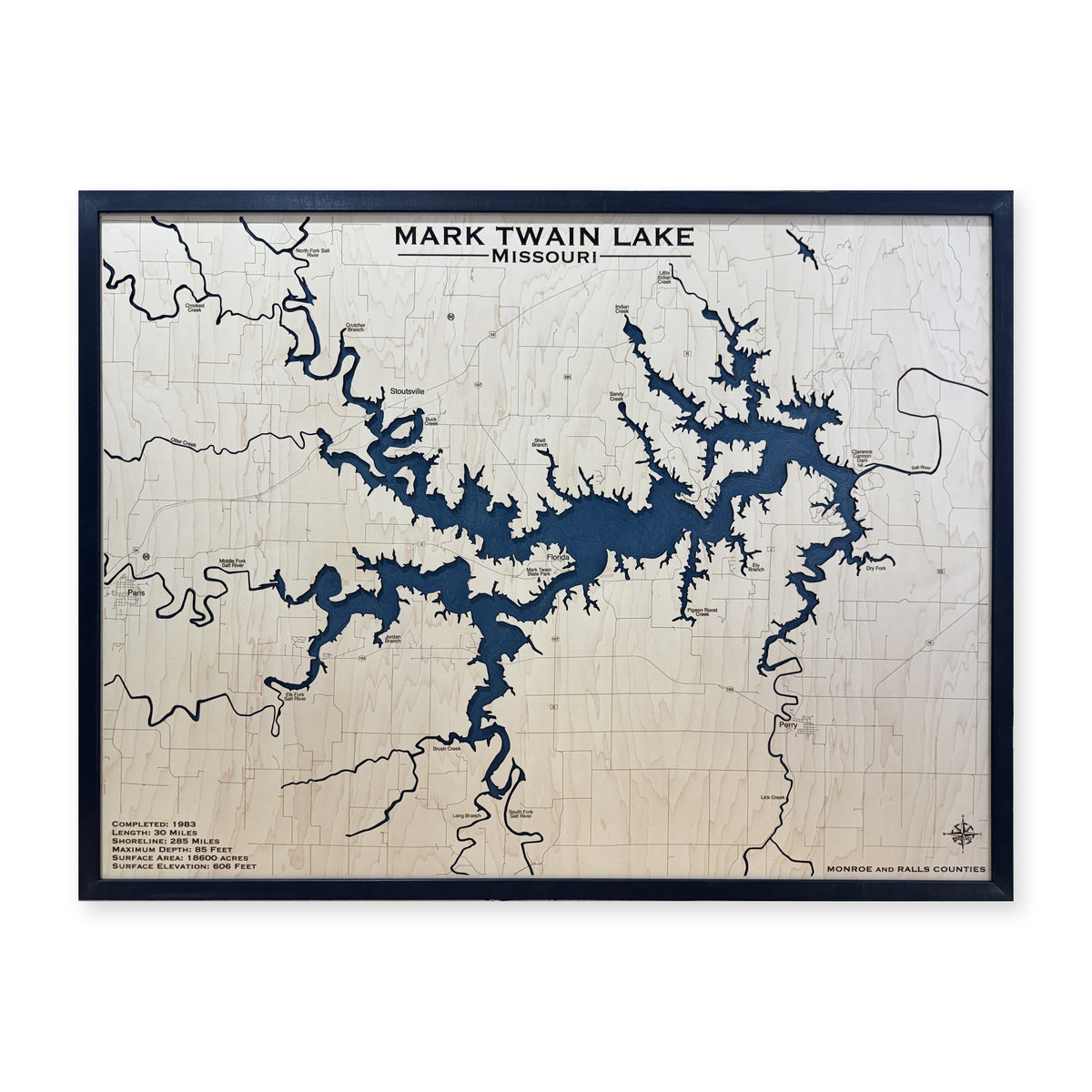 Mark Twain Lake, Missouri Wood Map — plain-background photo [MC20261006 q3702 650a6b2c15ba]