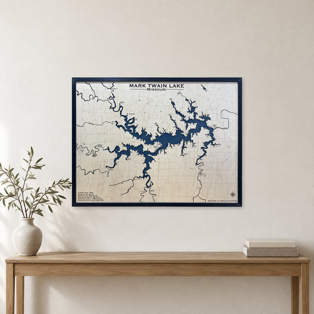 Mark Twain Lake, Missouri Wood Map — room mockup [MC20261006 q3702 cf4cbe77713d]