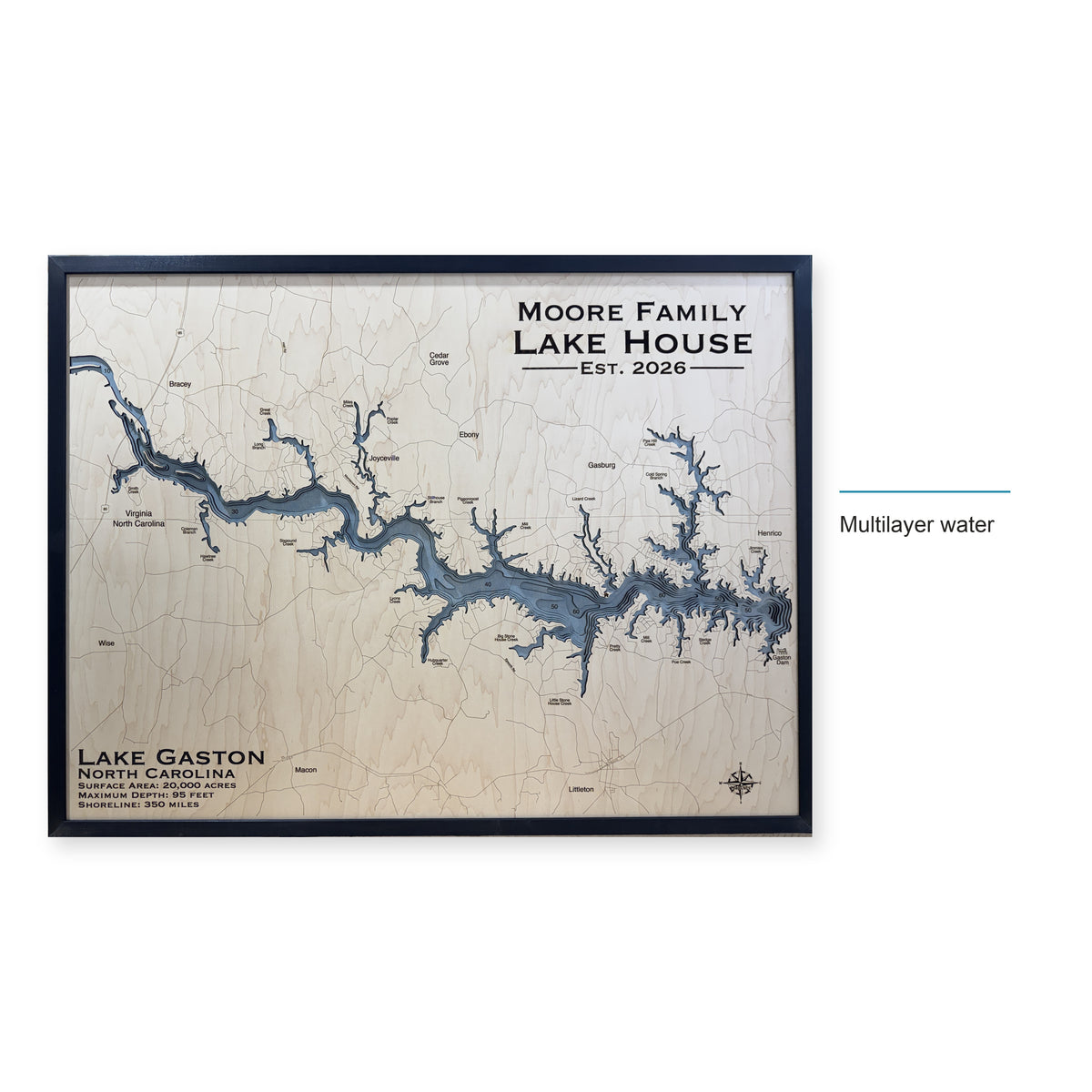 Lake Gaston Moore Family Multilayer Wood Map — style-labeled photo [MC20261006 q3712 698078df0948]