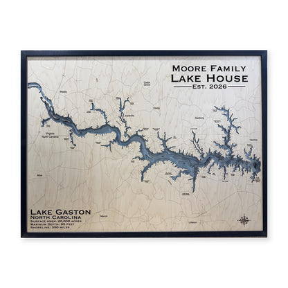 Lake Gaston Moore Family Multilayer Wood Map — Multilayer water main photo [MC20261006 q3712 7191e5254276]