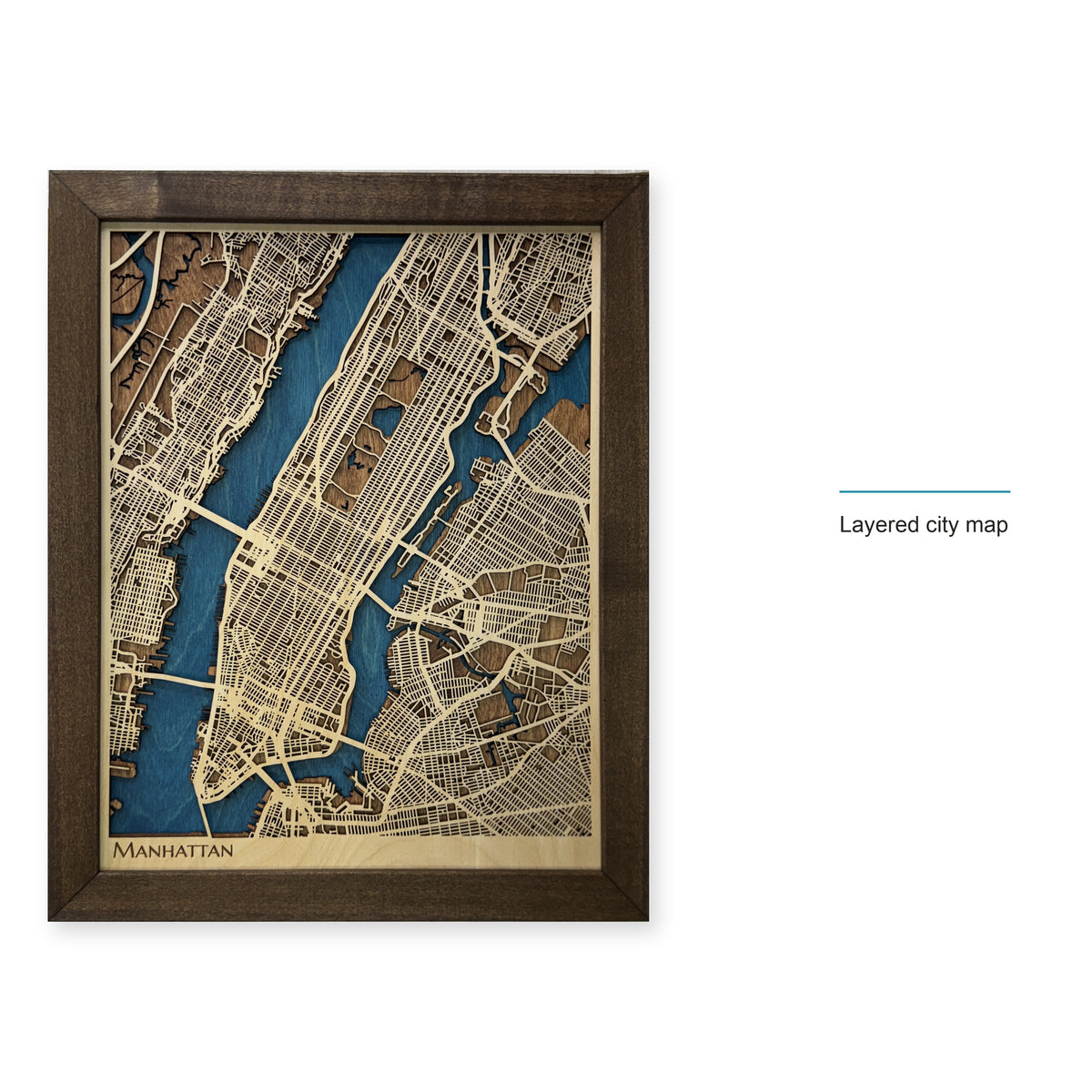 Manhattan New York Walnut Multilayer Wood City Map — style-labeled photo [MC20261006 q3726 e3a949b54fdb]