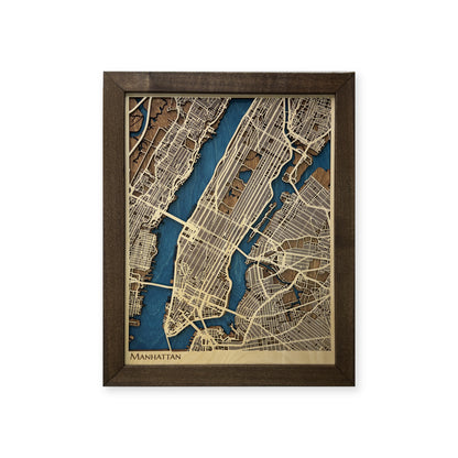 Manhattan New York Walnut Multilayer Wood City Map — Layered city map main photo [MC20261006 q3726 c73c35681987]