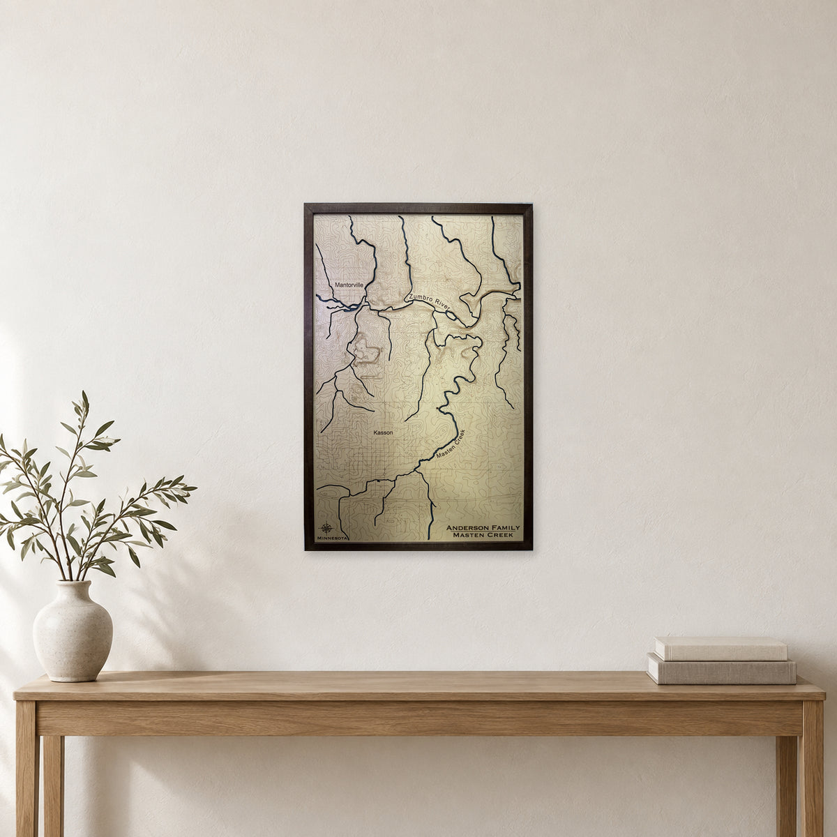 Masten Creek, Minnesota Topographic Wood Map — room mockup [MC20261006 q3753 98e2a9aa6976]