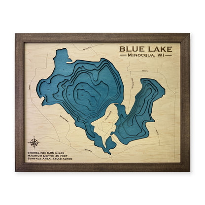 Blue Lake, Minocqua, Wisconsin Wood Map — plain-background photo [MC20261006 q3767 f6aec98a66ad]