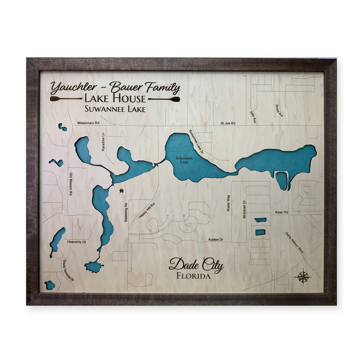 Suwannee Lake, Dade City, Florida Wood Map — plain-background photo [MC20261006 q3789 3671501e18dc]