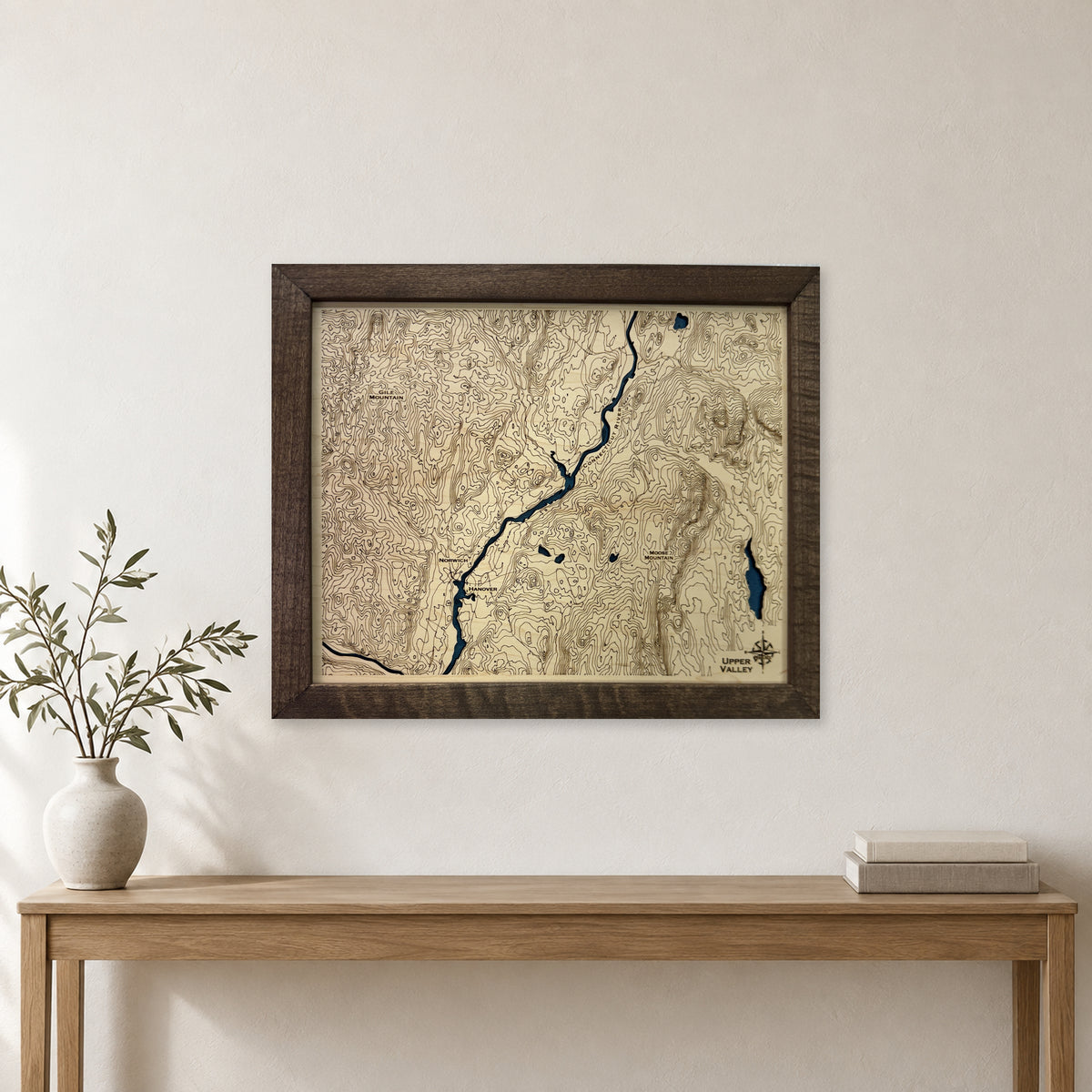 Upper Valley, New Hampshire and Vermont Topographic Wood Map — room mockup [MC20261006 q3794 88d1f8a294ea]