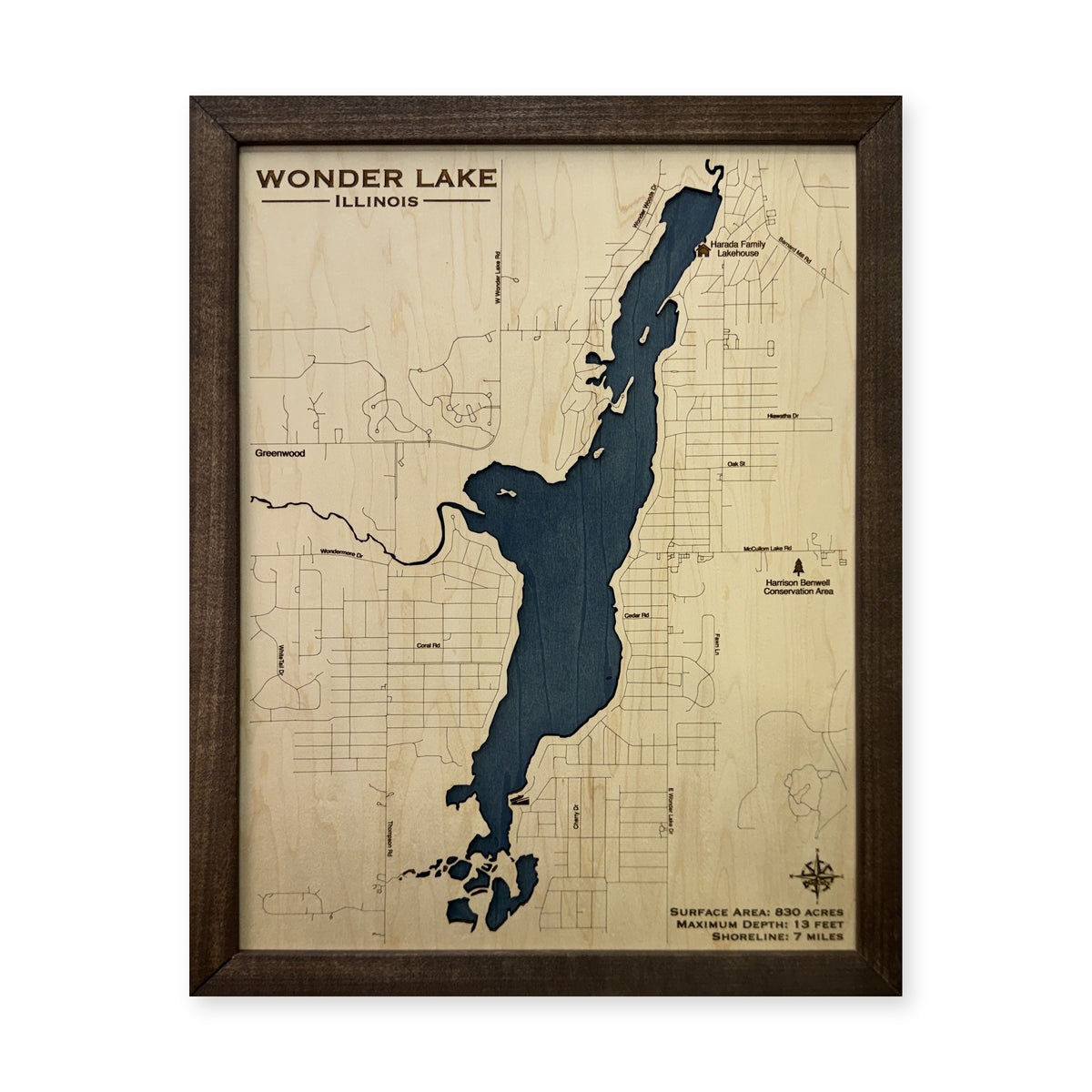 Wonder Lake, Illinois Wood Map — plain-background photo [MC20261006 q3801 1474eb4b2fb3]