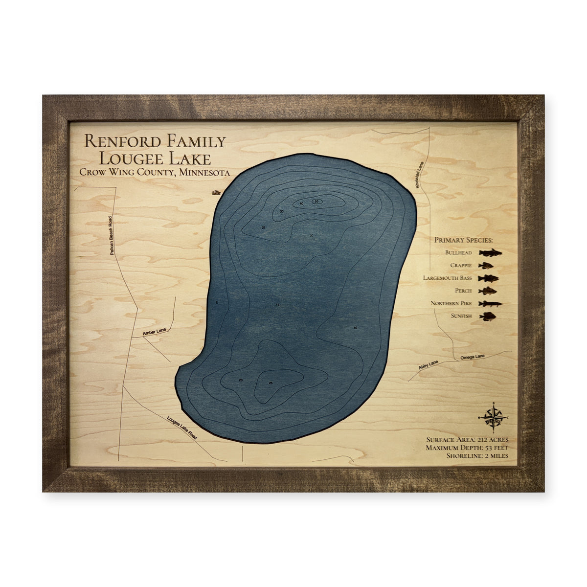 Lougee Lake, Crow Wing County, Minnesota Wood Map — plain-background photo [MC20261006 q3829 c2763ebe7872]