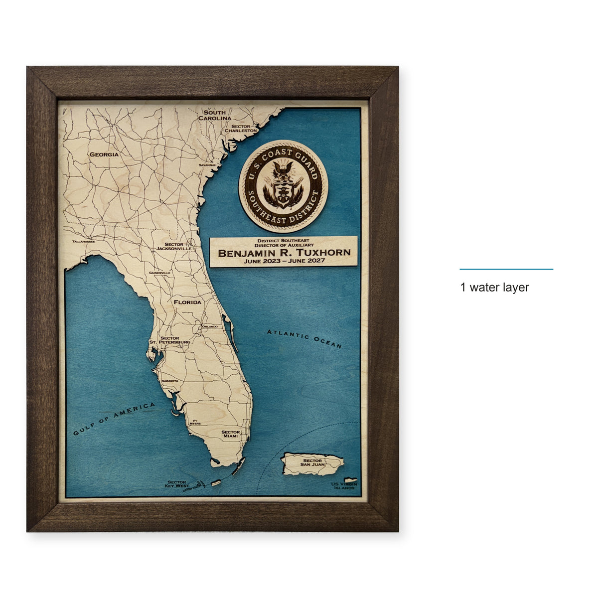 Florida Coast Guard Benjamin Tuxhorn Wood Map — style-labeled photo [MC20261006 q3839 8264541f3f7c]