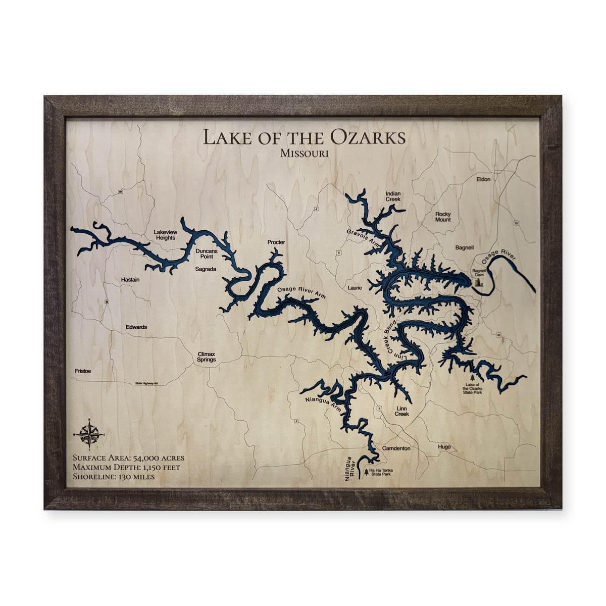 Lake of the Ozarks Missouri Public Multilayer Wood Map — Multilayer main photo [MC20261006 q3843 f35ac23ee18a]