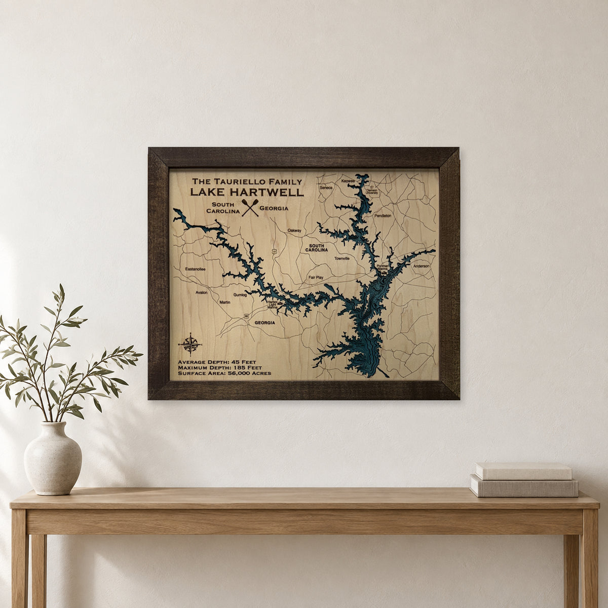 Lake Hartwell Tauriello Multilayer Wood Map — room mockup [MC20261006 q3870 d0ef78018d96]