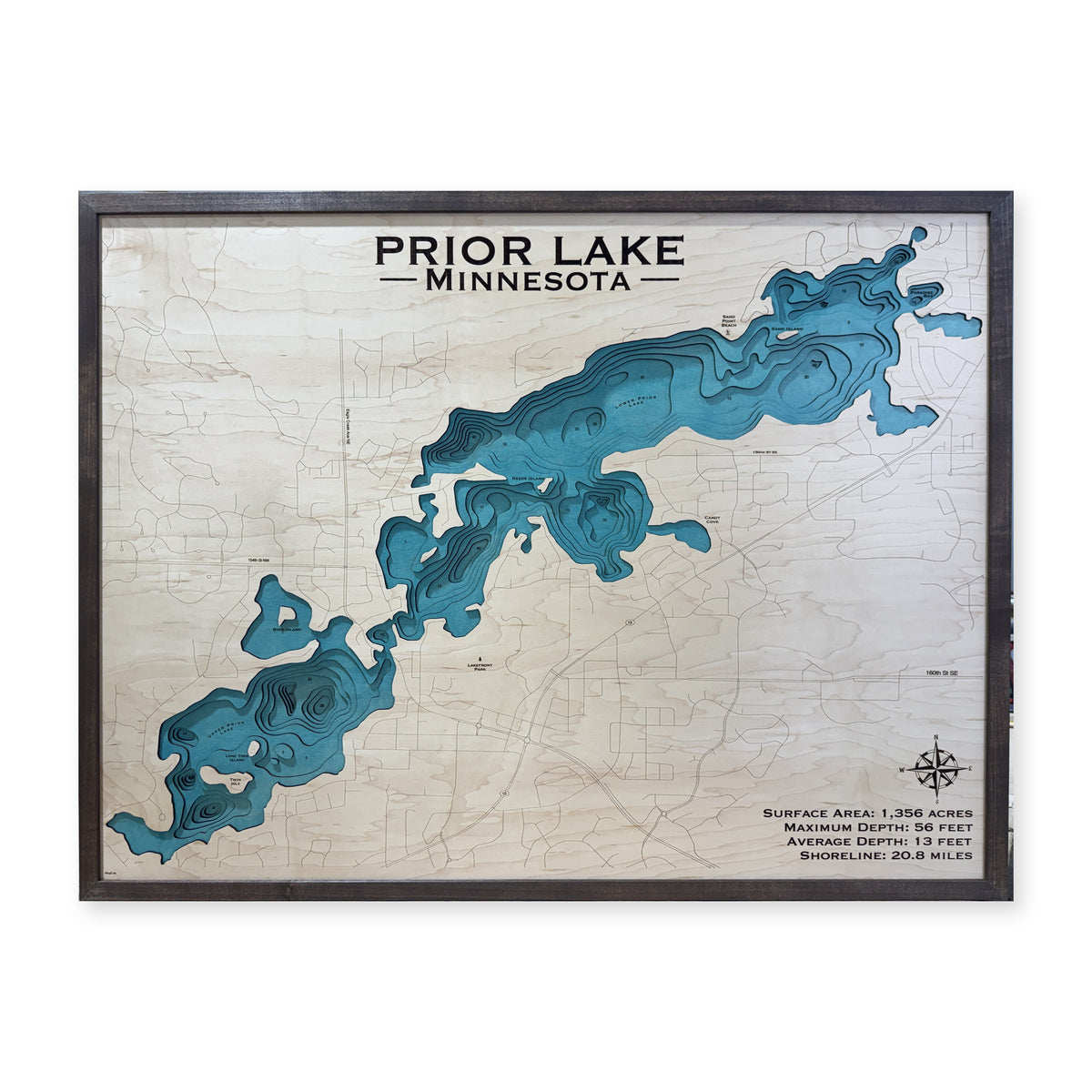 Prior Lake, Minnesota Wood Map — plain-background photo [MC20261006 q3874 c65f15fa25cb]