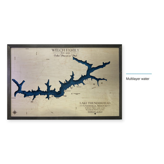 Lake Thunderhead, Unionville, Missouri Wood Map — style-labeled photo [MC20261006 q3887 338e8c245f3e]