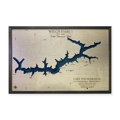Lake Thunderhead, Unionville, Missouri Wood Map — plain-background photo [MC20261006 q3887 4447e9a40438]