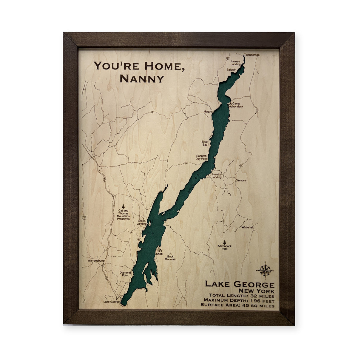 Lake George New York Green Single Water Layer Wood Map — 1 water layer main photo [MC20261006 q3895 0ef903321424]