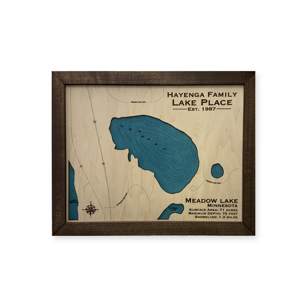 Meadow Lake, Minnesota Wood Map — plain-background photo [MC20261006 q3904 f20d0beff56e]