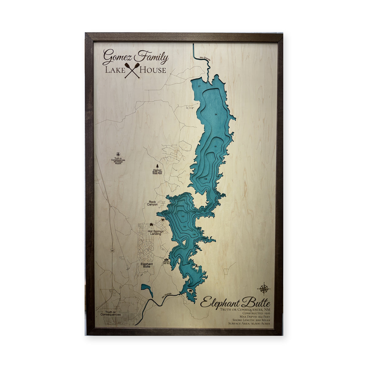Elephant Butte Reservoir, New Mexico Wood Map — plain-background photo [MC20261006 q3919 a5eac2b5b84f]