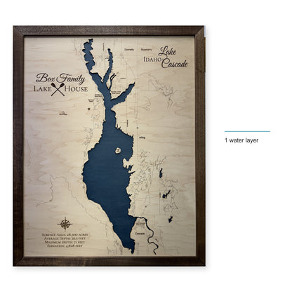Lake Cascade Idaho Box Family Single Water Layer Wood Map — style-labeled photo [MC20261006 q3931 fdcaa3746304]