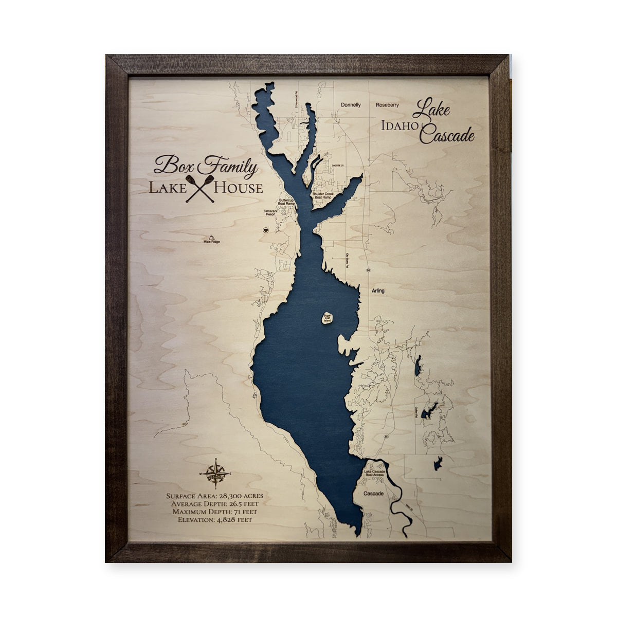 Lake Cascade Idaho Box Family Single Water Layer Wood Map — 1 water layer main photo [MC20261006 q3931 7feff397ab6f]