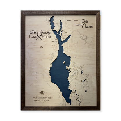 Lake Cascade Idaho Box Family Single Water Layer Wood Map — 1 water layer main photo [MC20261006 q3931 7feff397ab6f]
