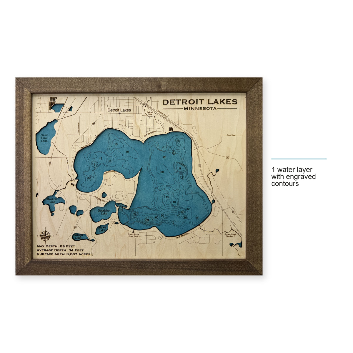 Detroit Lakes, Minnesota Wood Map — style-labeled photo [MC20261006 q3939 5372520a7d7c]