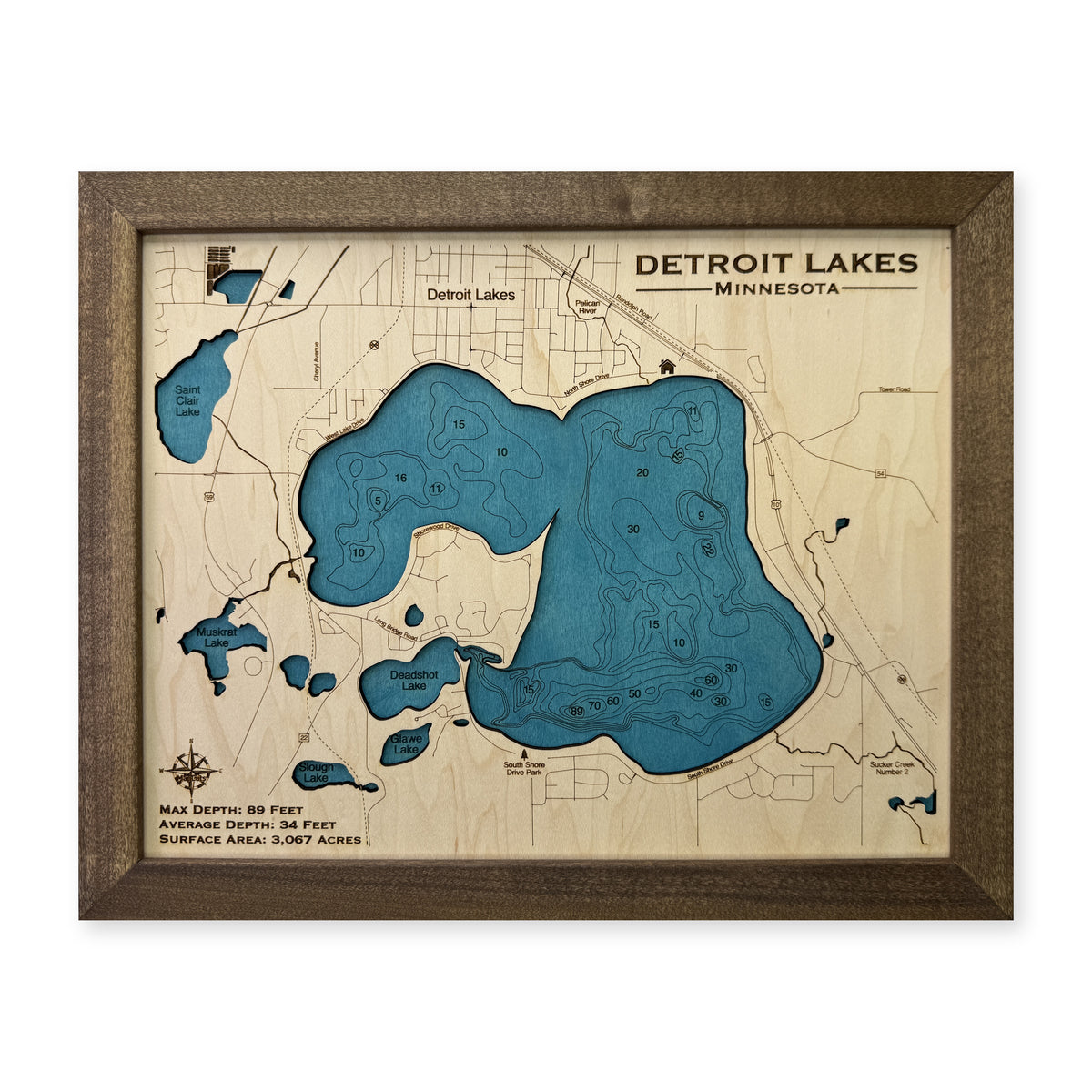 Detroit Lakes, Minnesota Wood Map — plain-background photo [MC20261006 q3939 a4d903daa0c6]