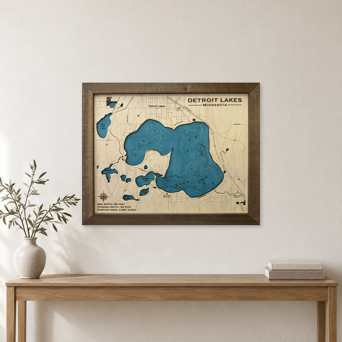 Detroit Lakes, Minnesota Wood Map — room mockup [MC20261006 q3939 64c5a4a97011]