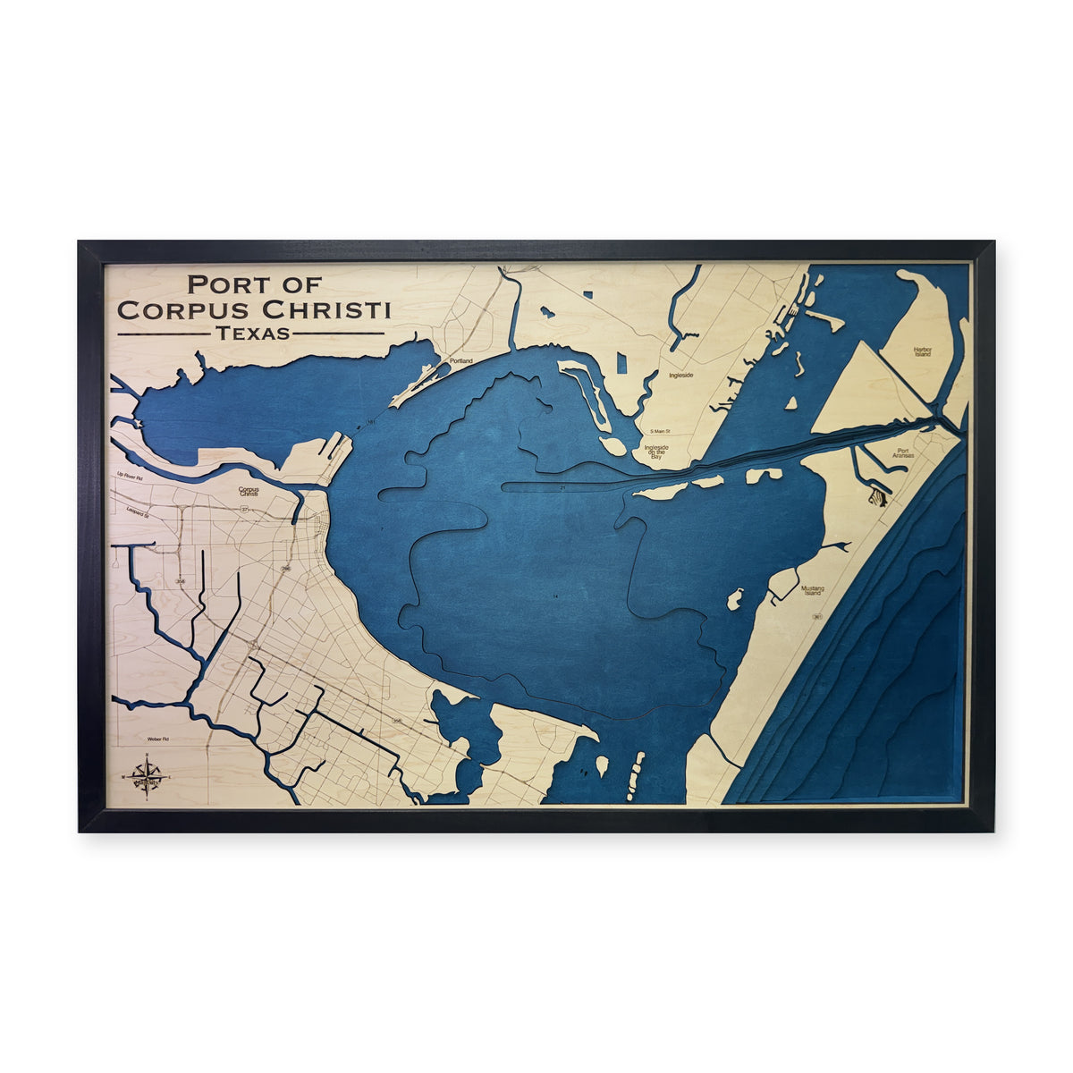 Port of Corpus Christi, Texas Wood Map — plain-background photo [MC20261006 q3980 cb44a6e5f7c2]