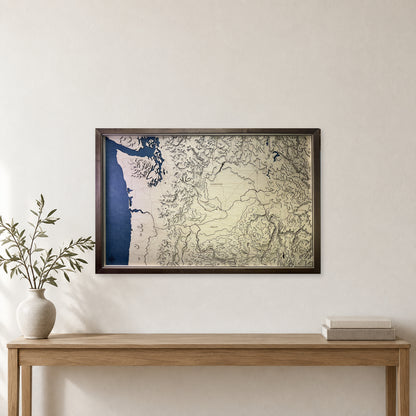 Pacific Northwest Topographic Wood Map — room mockup [MC20261006 q3996 88b549b6e837]
