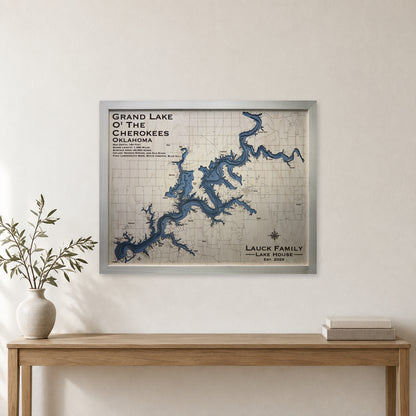 Grand Lake Oklahoma Lauck Family Multilayer Wood Map — room mockup [MC20261006 q4001 8d7ed4fcd39a]