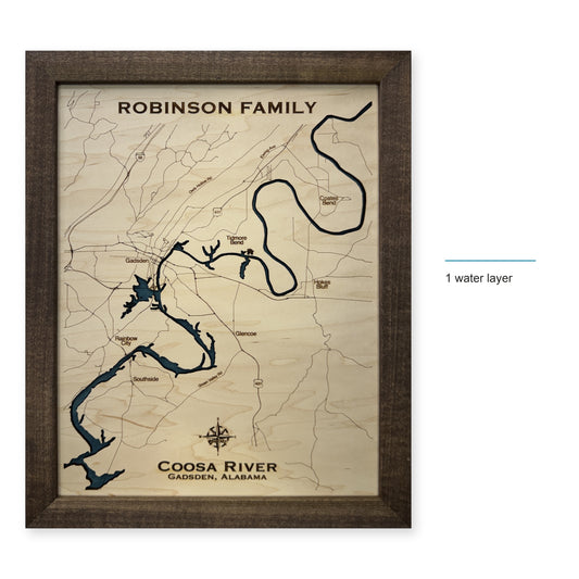 Coosa River, Gadsden, Alabama Wood Map — style-labeled photo [MC20261006 q4022 b5b7a884817b]