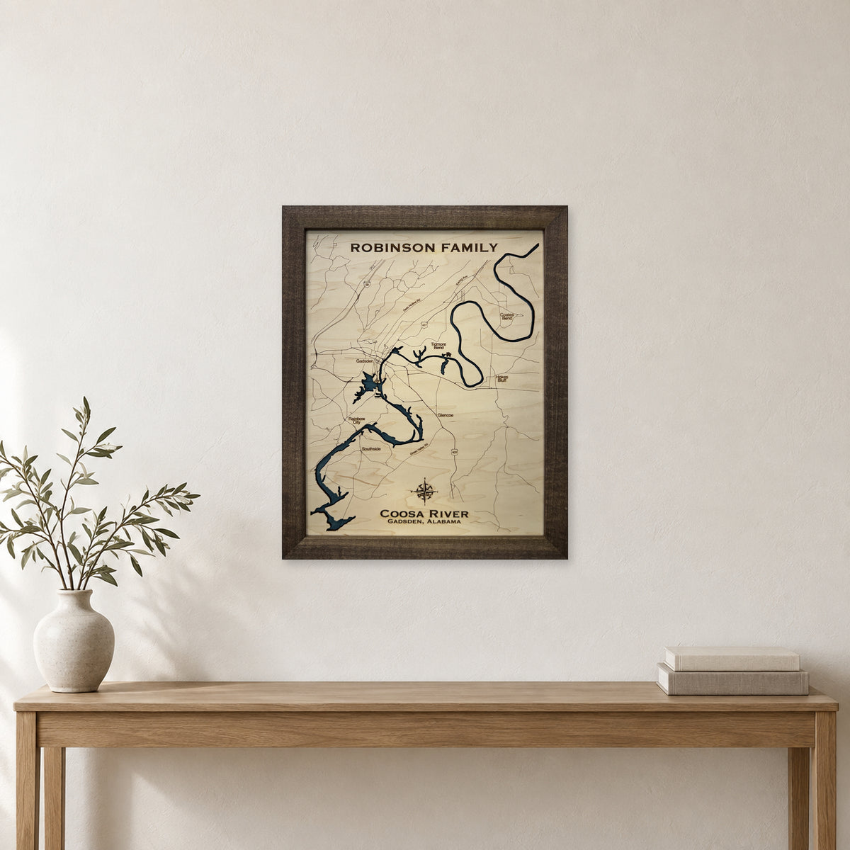 Coosa River, Gadsden, Alabama Wood Map — room mockup [MC20261006 q4022 23bbea71d423]