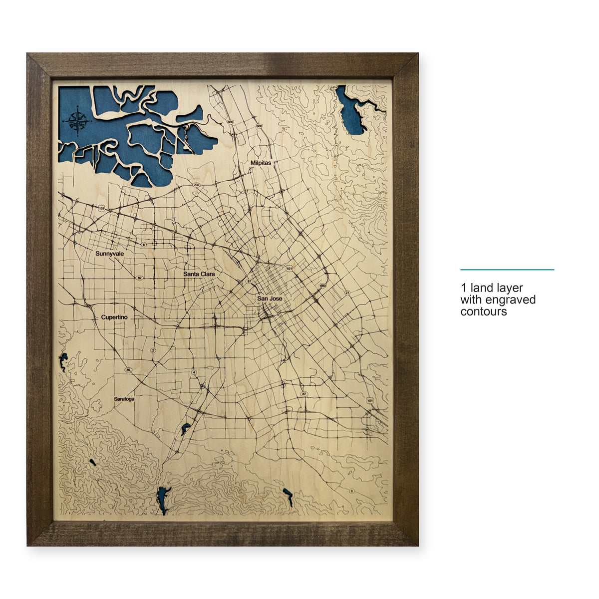 San Jose, California Topographic Wood Map — style-labeled photo [MC20261006 q4035 a95595295ad5]