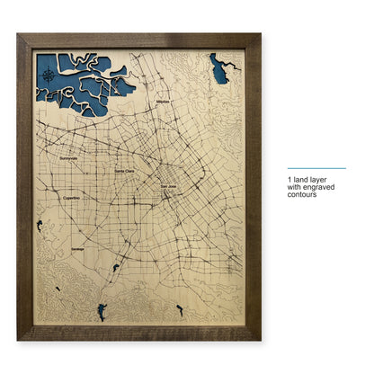 San Jose, California Topographic Wood Map — style-labeled photo [MC20261006 q4035 a95595295ad5]