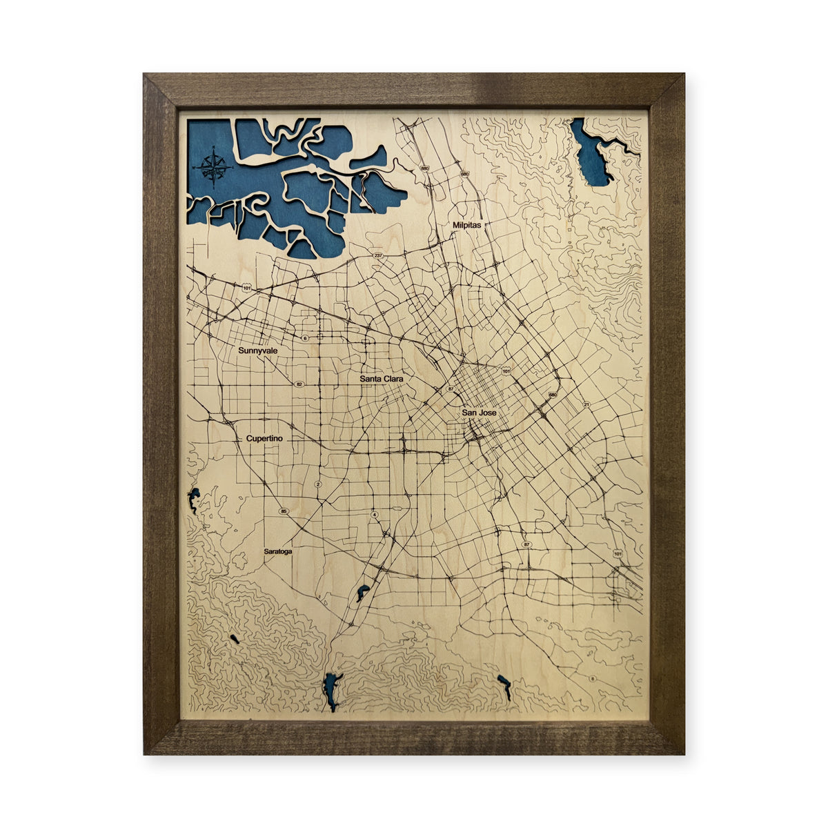 San Jose, California Topographic Wood Map — plain-background photo [MC20261006 q4035 a331bf523d56]