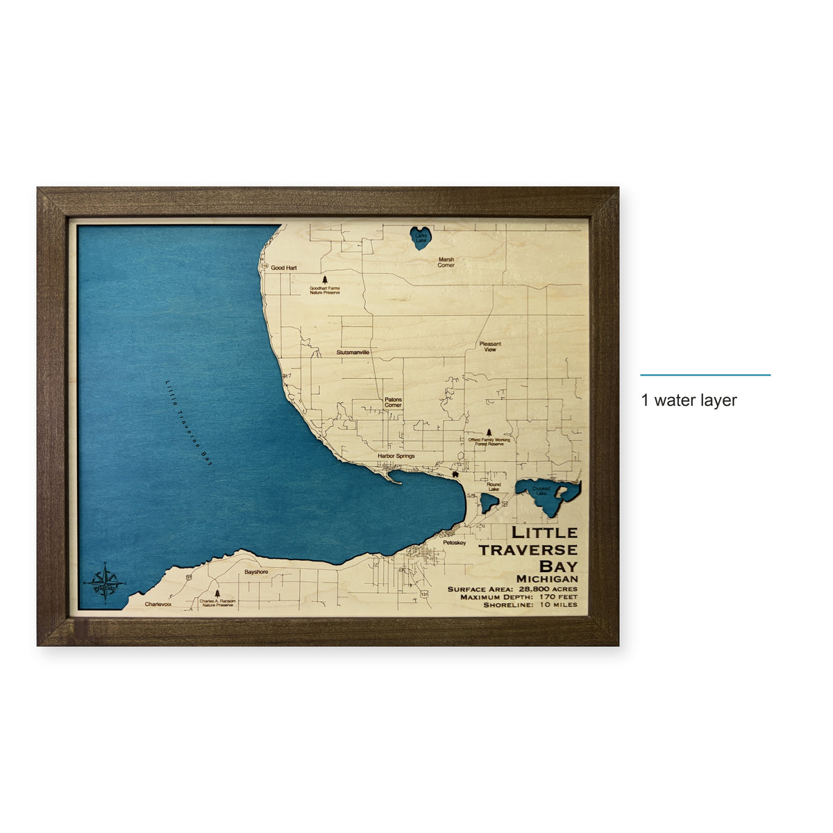 Little Traverse Bay, Michigan Wood Map — style-labeled photo [MC20261006 q4080 a099f62c4b3a]