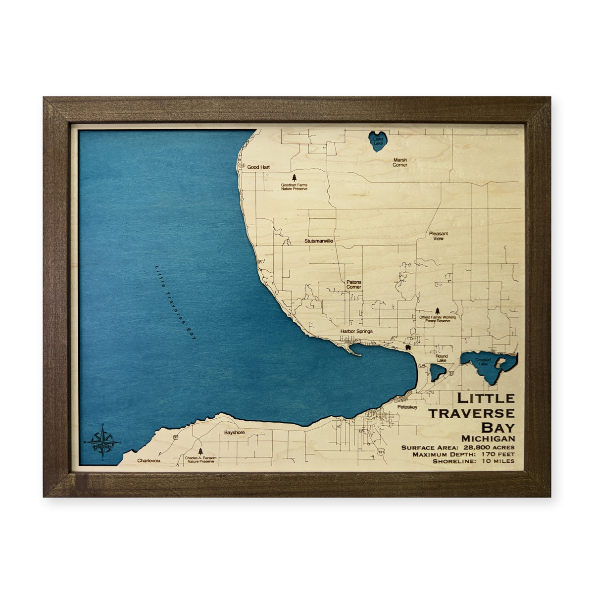 Little Traverse Bay, Michigan Wood Map — plain-background photo [MC20261006 q4080 2e1ed79257c9]