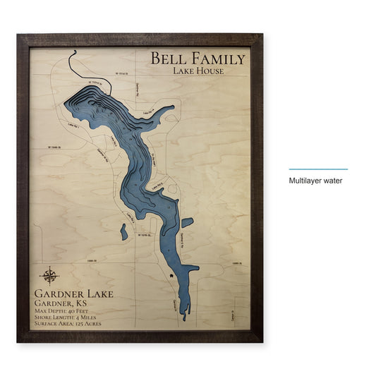 Gardner Lake, Kansas Wood Map — style-labeled photo [MC20261006 q4102 e74baa6d5cf0]